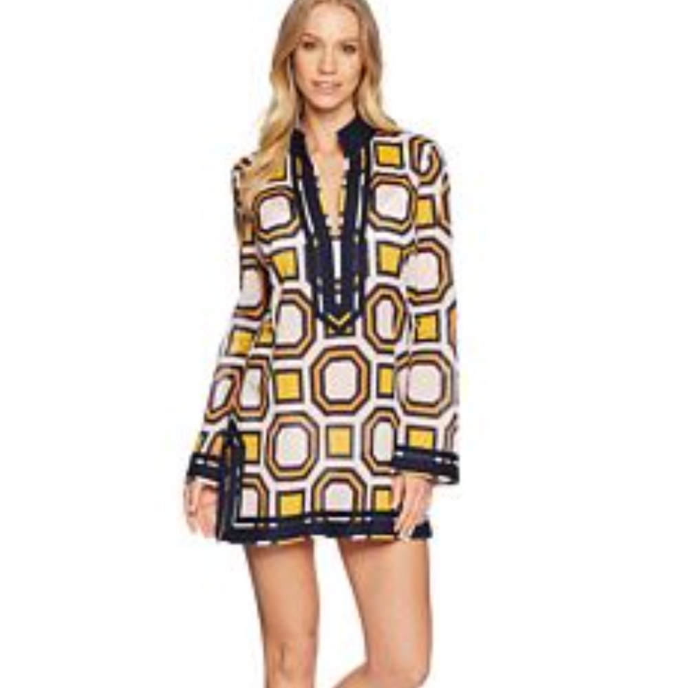Tory Burch Tory Tunic  Caftan Resort Swim Cover Up Navy Pink Octagon Hicks